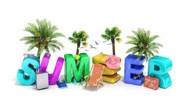 seyahat çanta ve konumlar 3d render bir beyaz