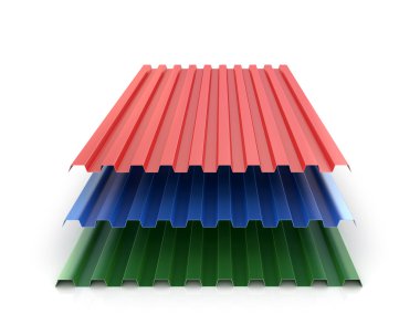 Çelik renkli plakaları çatı dekorasyonu için goffered. 3D illustrati