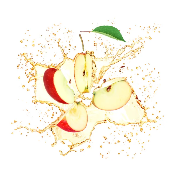 Rozchlapać sok z jabłka na białym tle — Zdjęcie stockowe