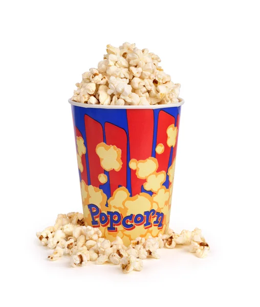 Full bucket of popcorn. Isolated on white — Stock Photo, Image