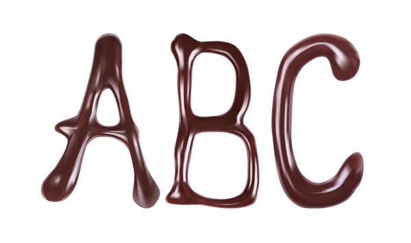 Conjunto vectorial de letras tridimensionales brillantes que consisten en chocolate negro derretido — Vector de stock