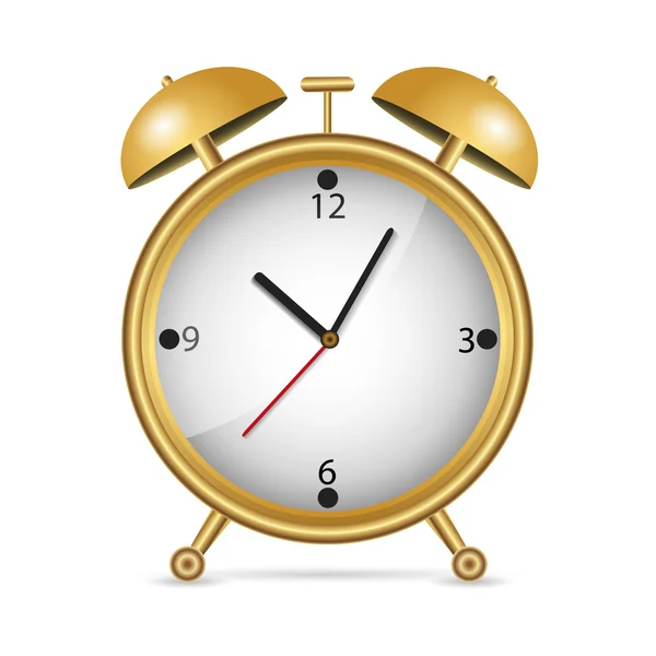 Relógio de alarme de metal clássico isolado em um fundo branco —  Vetores de Stock