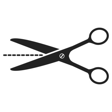 Kesik çizgileri beyaz arkaplanda izole edilmiş makas