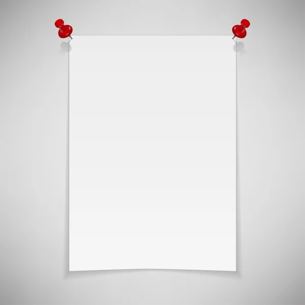 White blank paper attached with red pin. Vector illustration — Stock Vector