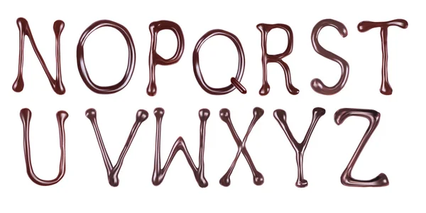 Векторный набор глянцевых трехмерных букв, состоящих из расплавленного тёмного шоколада — стоковый вектор