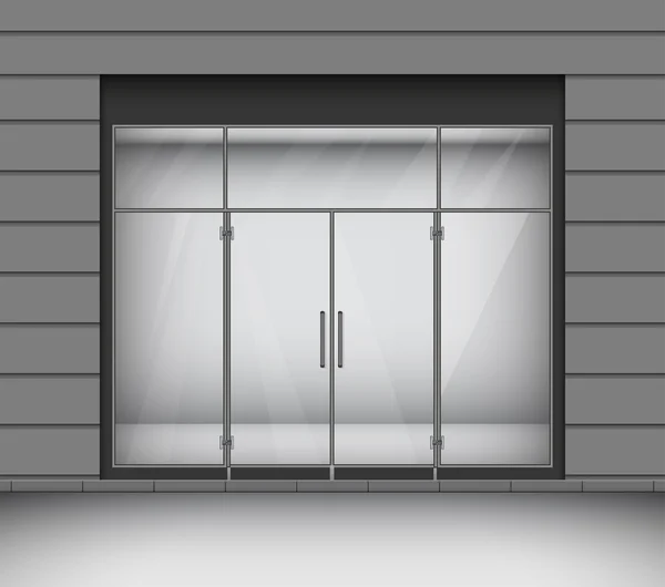 Geschäft mit Glasfenstern und Türen, Frontansicht. Vektorillustrationen — Stockvektor