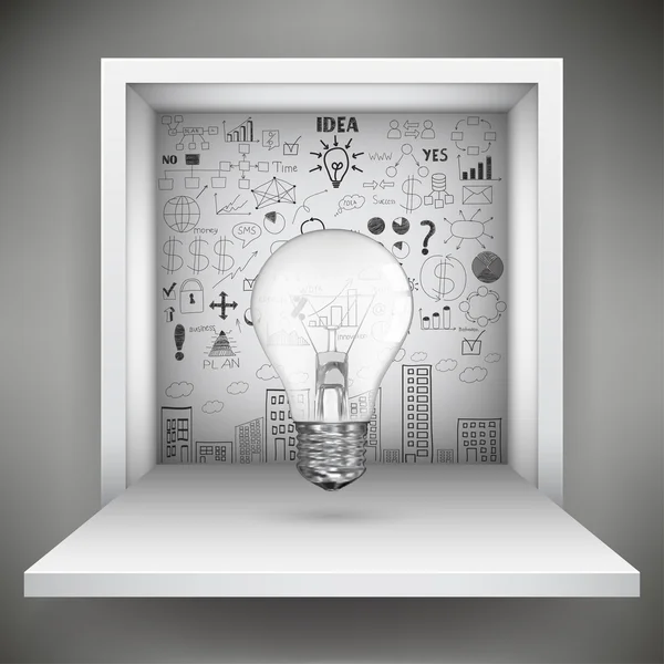 Conceptual image with light bulb and business sketches.  Vector — Stock Vector