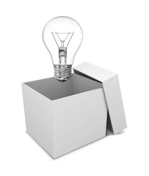亮起的灯泡与纸板箱 — 图库矢量图片