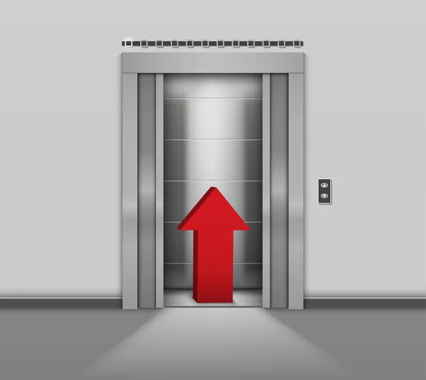 Výtah s otevřené dveře a šipka nahoru — Stockový vektor