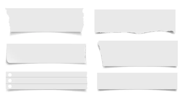 Набір аркушів паперу з тіні ізольовані на білому тлі. Квадратна і вишита сторінка ноутбука відьма розбита краями. Відкинуті шматочки паперу. Реалістична векторна ілюстрація паперових шматочків . — стоковий вектор