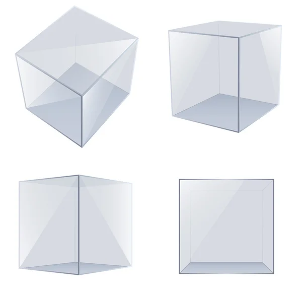 Négy átlátszó pohár kocka. Vektoros illusztráció — Stock Vector