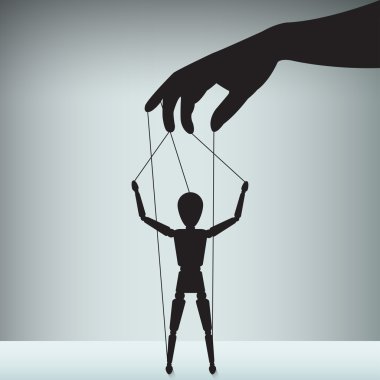 hand with the figure of an executive as a puppet clipart