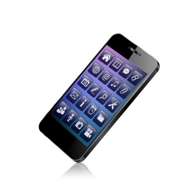 Siyah akıllı telefon vektör çizim üzerinde beyaz izole