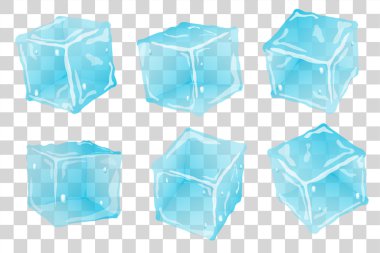 Dört şeffaf buz küpleri ışık mavi renkleri ayarla