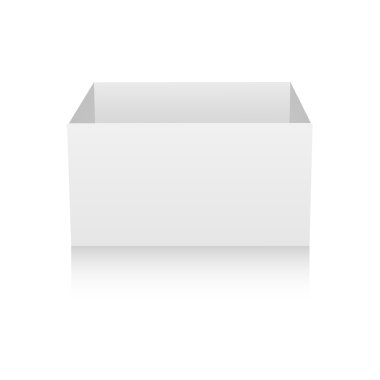 Gerçekçi beyaz boş paket kutusu açılan kapak kaldırıldı ne yapıyorsun? Ayakkabı, elektronik cihaz ve diğer ürünler için. Vektör çizim