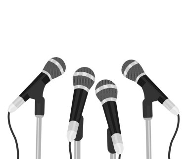 Konuşmacı için hazırlanan mikrofonlar toplantı konferans. Beyaz arka plan üzerinde izole