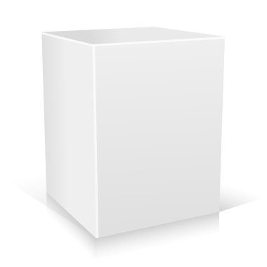 Gerçekçi beyaz paket kutu. Yazılım, elektronik cihaz ve diğer ürünleri için. Vektör çizim.