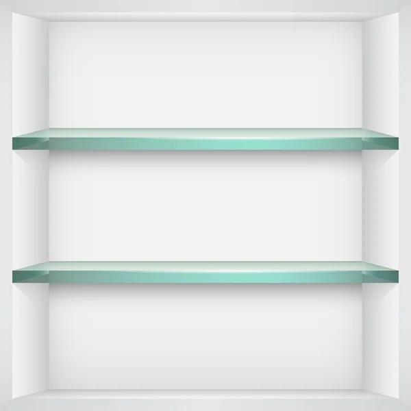 Étagères en verre vides sur le mur blanc. Illustration vectorielle . — Image vectorielle