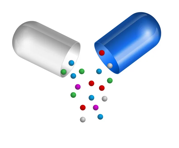 Kleine ballen gieten van een open medische capsule. vectorillustratie — Stockvector