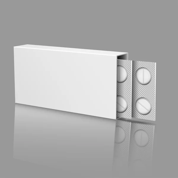 Pacchetto bianco vuoto vettoriale scatola per blister di pillole isolato su — Vettoriale Stock