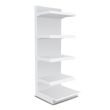Perakende raflarında ürünlerinde de izole beyaz arka plan üzerinde beyaz boş boş vitrin görüntüler.