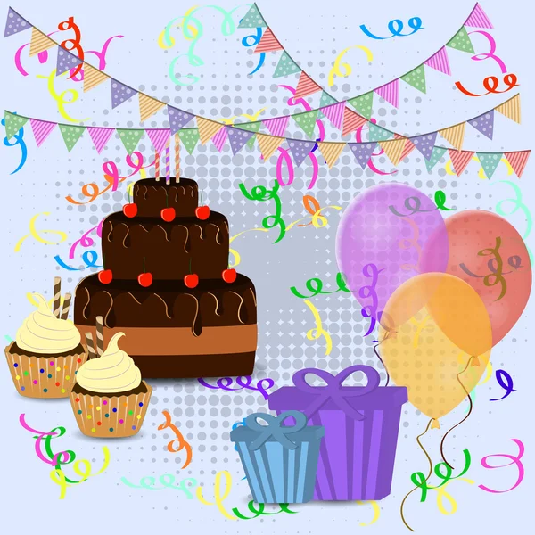 誕生日ケーキ カード、ベクトル イラスト. — ストックベクタ