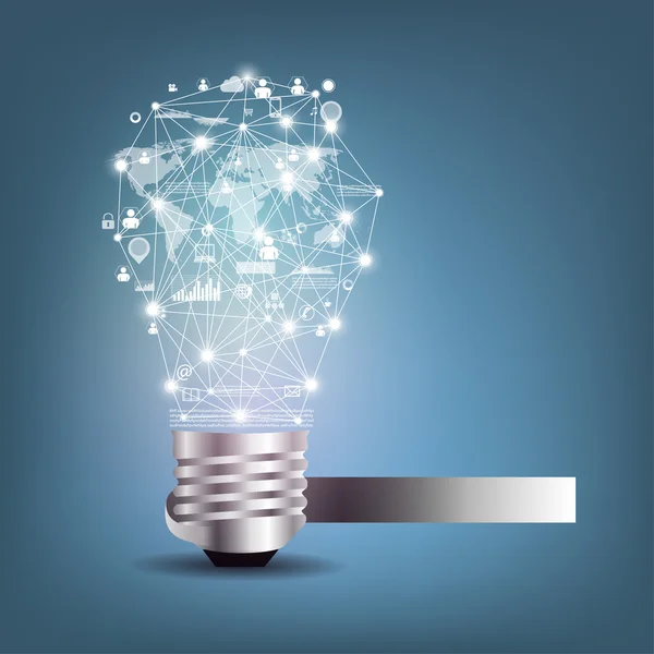 Creative light bulb with technology business Network — Stock Vector