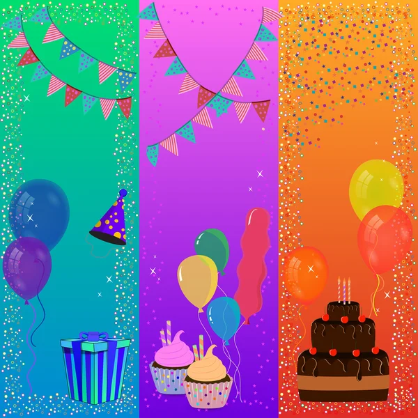 Renkli balonlar ve hediye kutusu ile tatil afiş. vektör. — Stok Vektör
