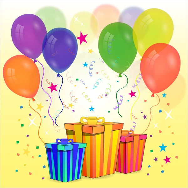 Gift box with party ballons and streamers, concept for an exciti — Stock Vector