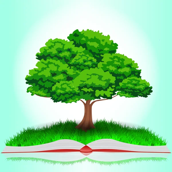 Ilustración de un libro abierto con un árbol sobre fondo . — Vector de stock