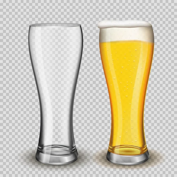 Vasos de cerveza, dos versiones - cerveza vacía y ligera , — Archivo Imágenes Vectoriales