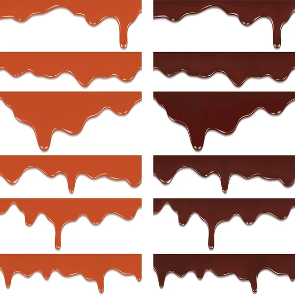 Gesmolten chocolade, karamel set. vectorillustratie. — Stockvector