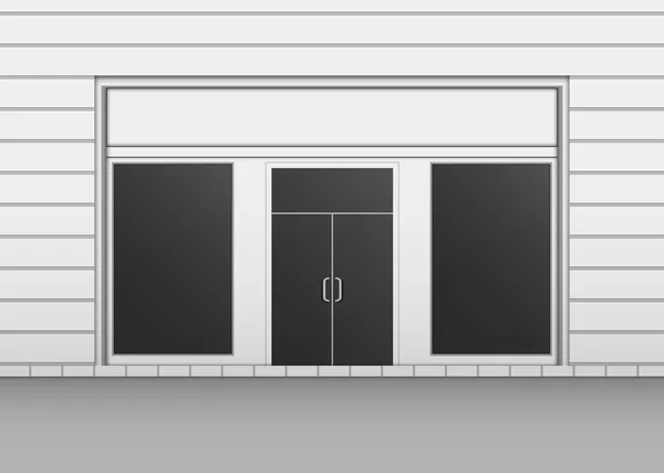 Shopfront med svarta fönster. Light Store fasad — Stock vektor