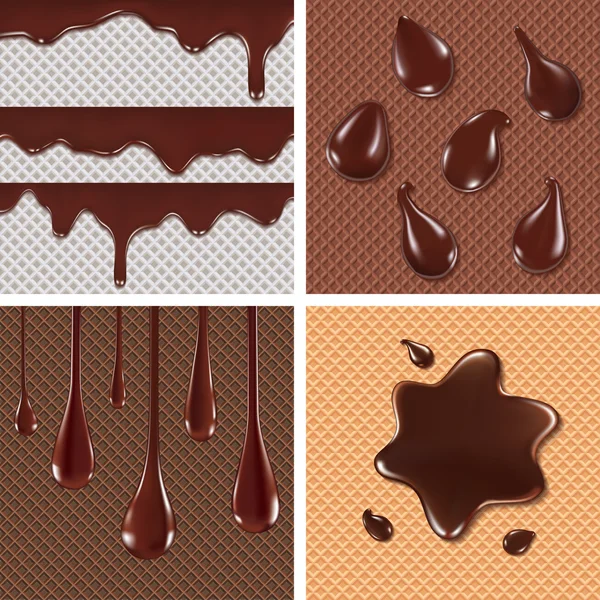 Oblea y chocolate fluido, ilustración vectorial . — Vector de stock