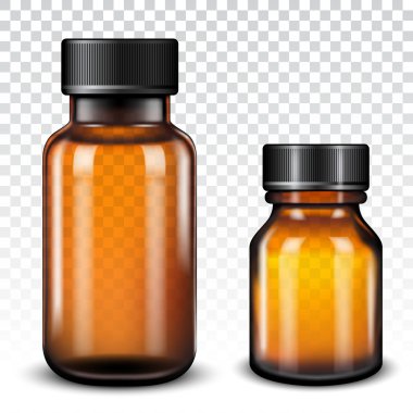 İlaç şişesi üzerinde şeffaf adam izole kahverengi cam