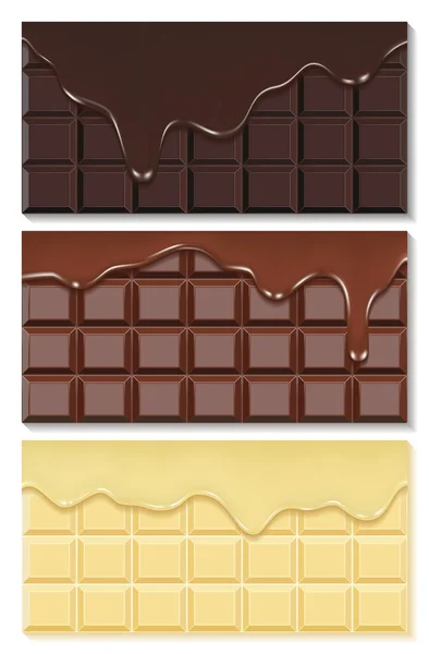 Chocolate Stream flows from chocolate bars isolated on white — Stock Vector