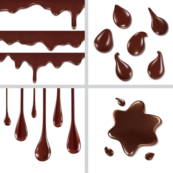 Conjunto de gotas de chocolate — Vector de stock