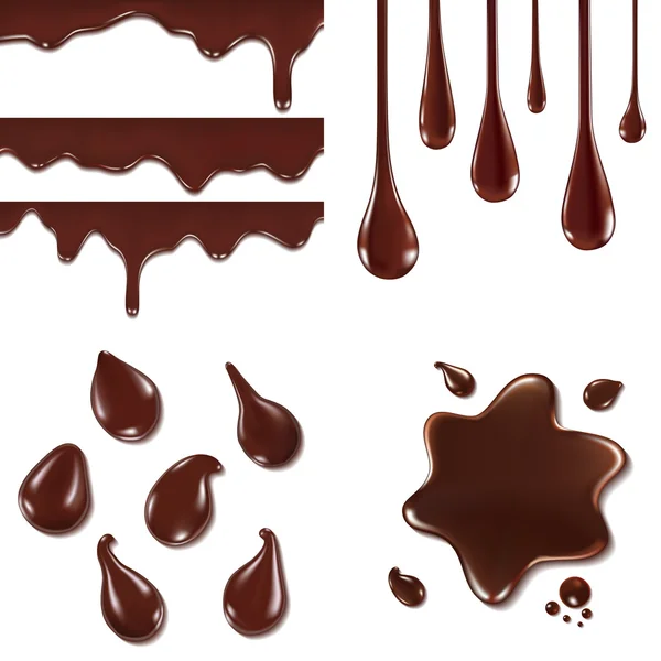 Conjunto de gotas de chocolate y manchas — Vector de stock