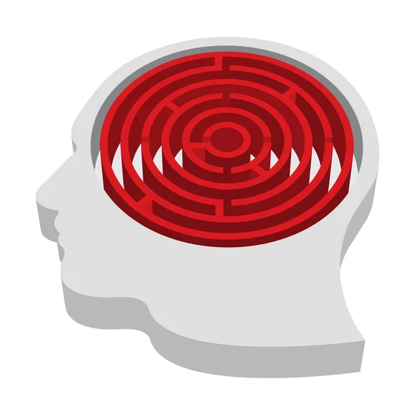 Laberinto en forma de cerebro, dentro de una cabeza — Archivo Imágenes Vectoriales