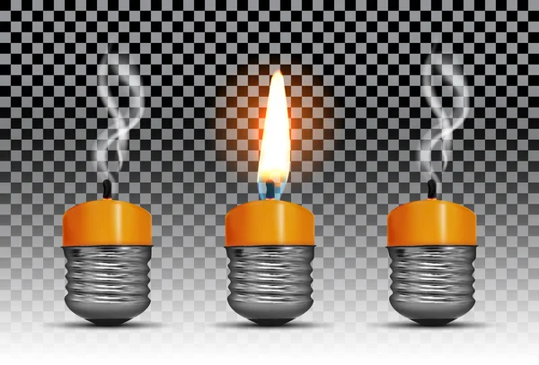Creative Thinking With Brainstorming, wax candle into lighting bulb. — Stock Vector