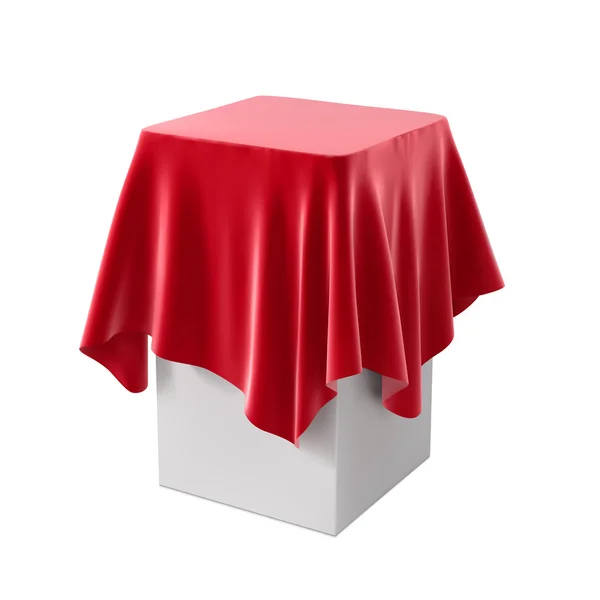 Pano vermelho em um pedestal quadrado isolado no branco — Vetor de Stock