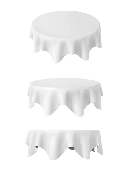 Toalha de mesa redonda branca conjunto isolado no branco — Vetor de Stock