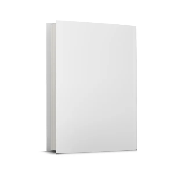 Modelo de capa de livro vertical em branco com páginas no lado da frente em pé na superfície branca Visão prospectiva. Ilustração vetorial . — Vetor de Stock