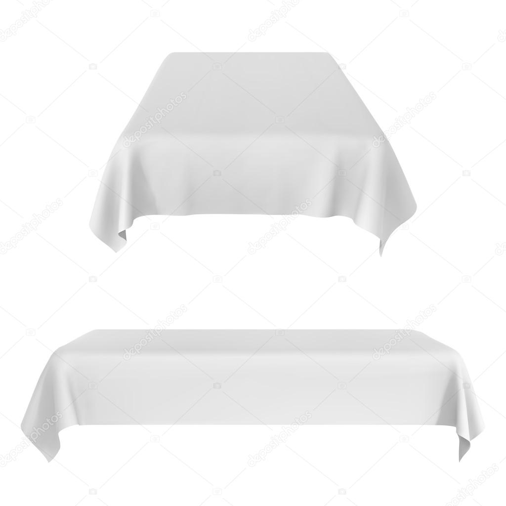 Two white rectangular with table tablecloth. Vector Illustration