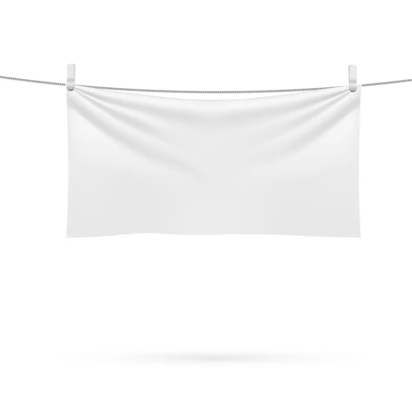Una toalla de playa colgada de una cuerda aislada sobre un fondo blanco . — Vector de stock