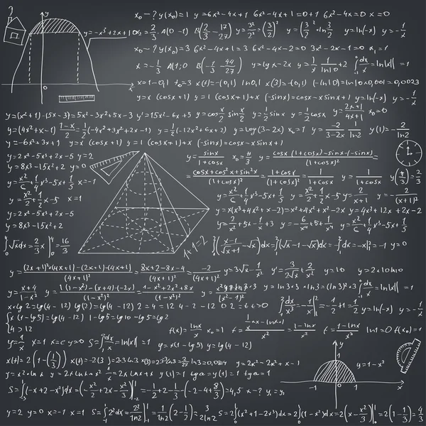 Mathematical formulas on a black school board — Stock Vector