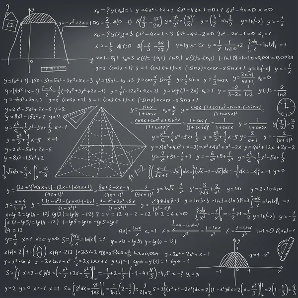 Fórmulas matemáticas em um conselho escolar preto —  Vetores de Stock