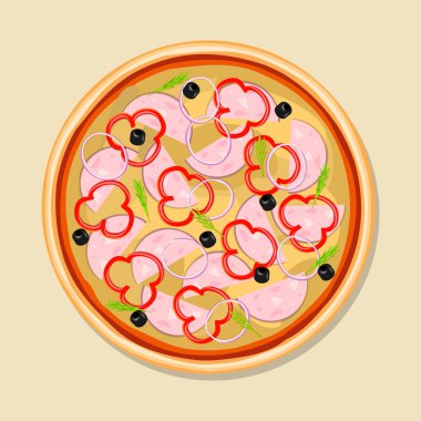  Pizza domates, sosis ve mantar ile.