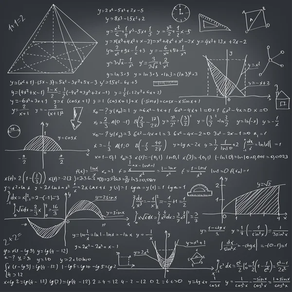 Formule matematiche su un consiglio scolastico nero — Vettoriale Stock