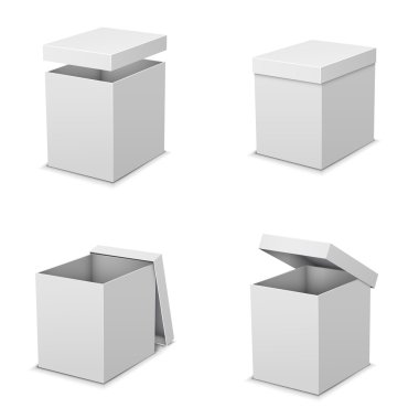 Beyaz arka plan boş kutulara topluluğu. Vektör Illustrati